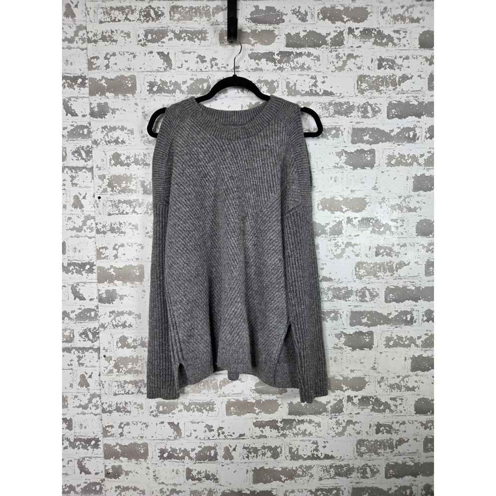 All Saints Open Shoulder Wool Blend Sweater Gray Medium Ribbed Cozy Edgy